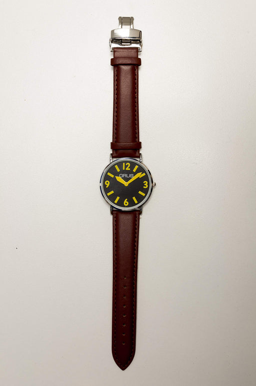 Grus Watch GRS006-02 Men's Brown Leather Band Silver Metal Case D Buckle NEW_2