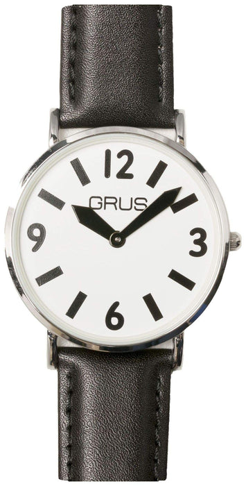 GRUS Watch GRS006-01 Men's Black Leather Band Silver Metal Case D Buckle NEW_1