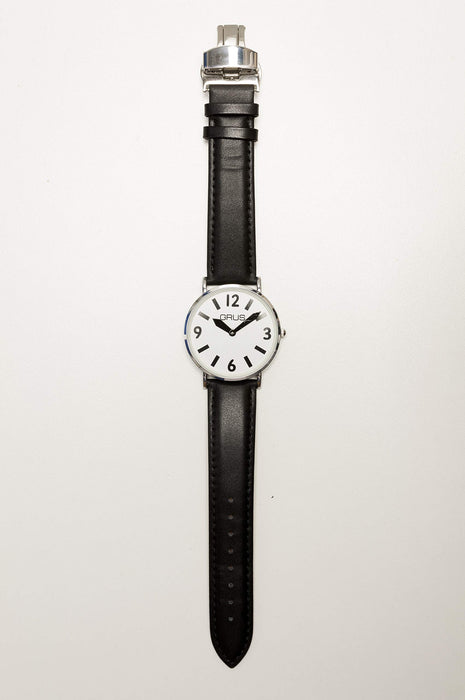 GRUS Watch GRS006-01 Men's Black Leather Band Silver Metal Case D Buckle NEW_2