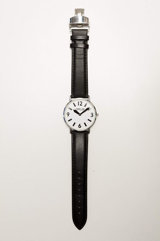 GRUS Watch GRS006-01 Men's Black Leather Band Silver Metal Case D Buckle NEW_2