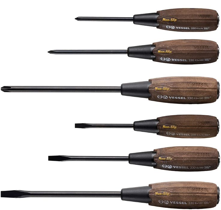 VESSEL Woody penetrating screwdriver non-slip grip 6 pieces set Box 336PS NEW_1