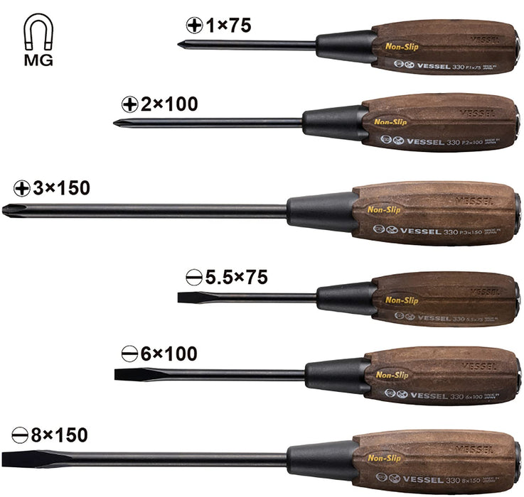 VESSEL Woody penetrating screwdriver non-slip grip 6 pieces set Box 336PS NEW_2