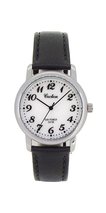 CROTON Watch RT-176M-03 Men's Black Leather Band Solar Power 3 ATM Metal Case_1