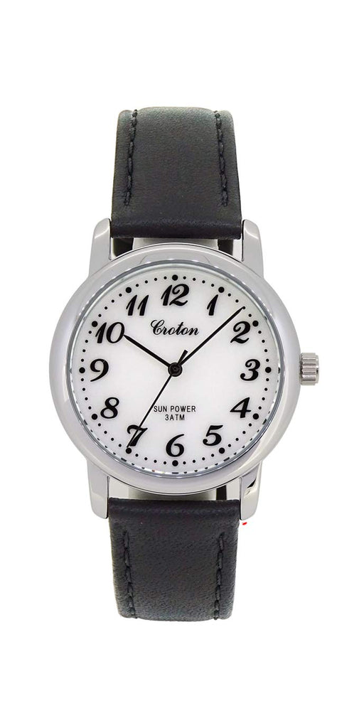 CROTON Watch RT-176M-03 Men's Black Leather Band Solar Power 3 ATM Metal Case_1