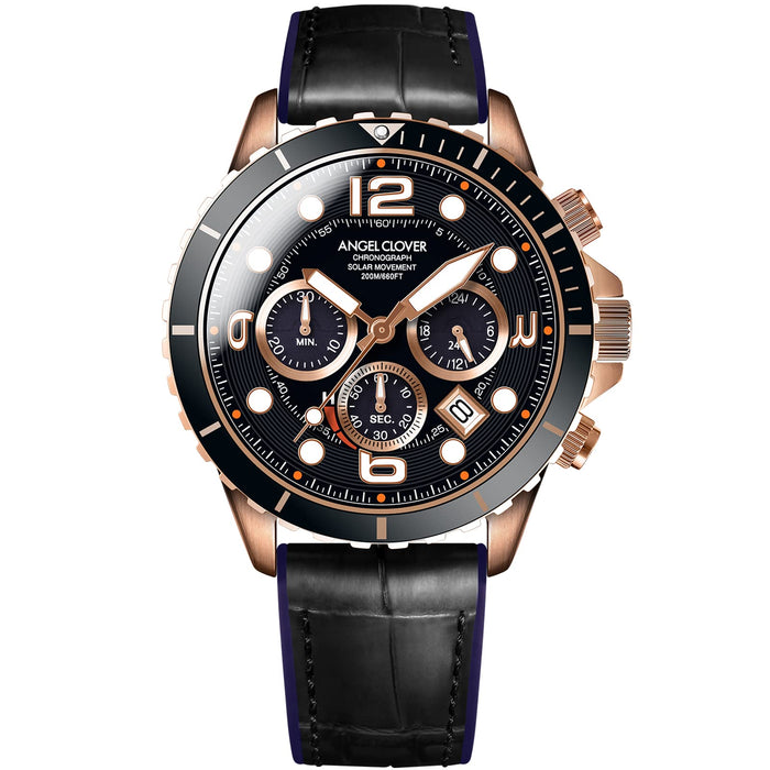 Angel Clover Watch TIME CRAFT DIVER TCD45PBK-BK Men's Black Leather Band NEW_1