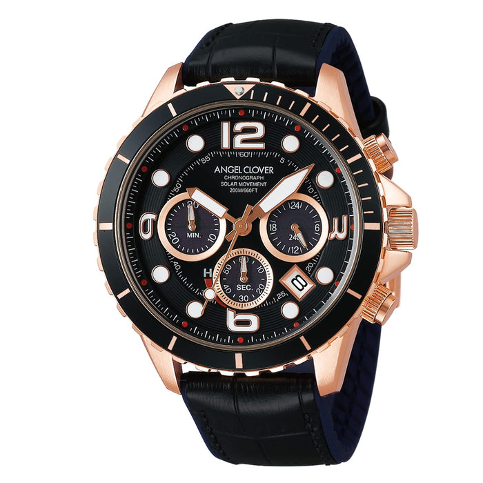 Angel Clover Watch TIME CRAFT DIVER TCD45PBK-BK Men's Black Leather Band NEW_2