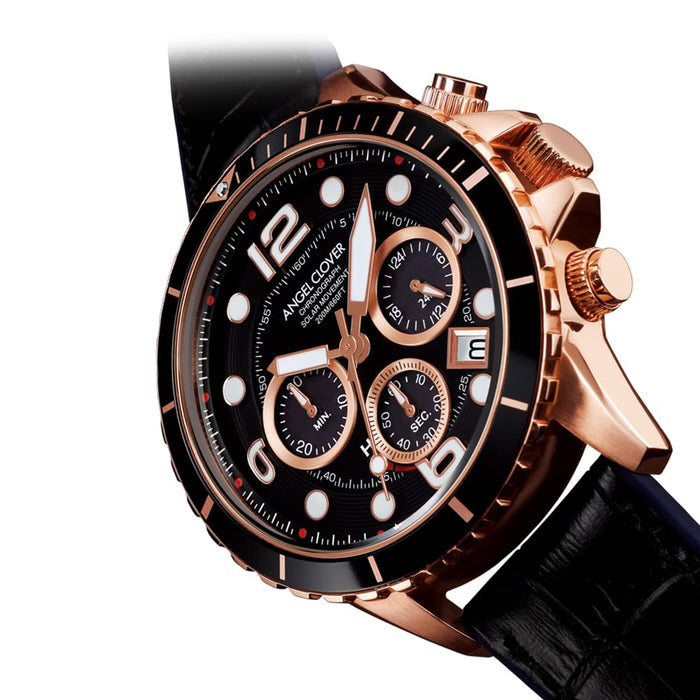 Angel Clover Watch TIME CRAFT DIVER TCD45PBK-BK Men's Black Leather Band NEW_3