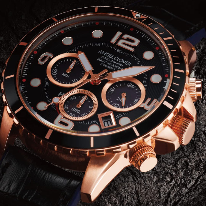 Angel Clover Watch TIME CRAFT DIVER TCD45PBK-BK Men's Black Leather Band NEW_4