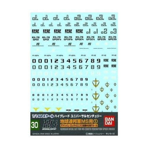 Bandai Gundam Decal No.30 for HGUC Earth Federation Forces MS 1 ‎GUN57498 NEW_2