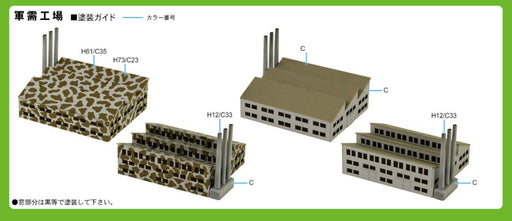 Pit-Road 1/700 Skywave Series Military Factory Plastic Model Kit SW24 3Buildings_2