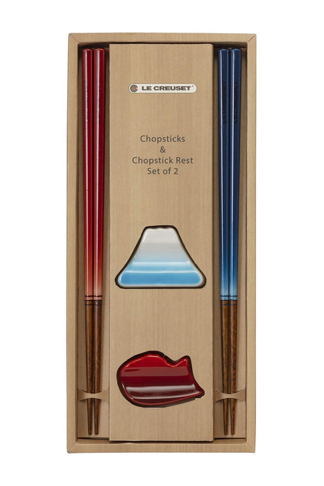 Le Creuset Meal Chopsticks Set of 2 pair cherry red & marine blue Made in Japan_3