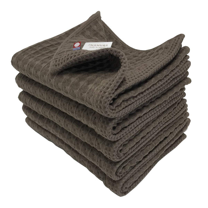 Imabari Towel Face Towel Set of 5 Pack Waffle Weave Brown 35x85cm Made in Japan_1