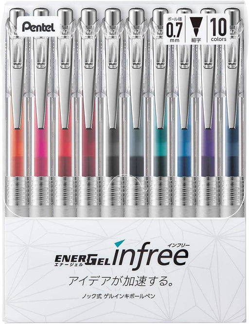 Pentel Gel Ink Ballpoint Pen Energel Infree 0.7mm 10 color BL77TL-10 PlasticCase_1