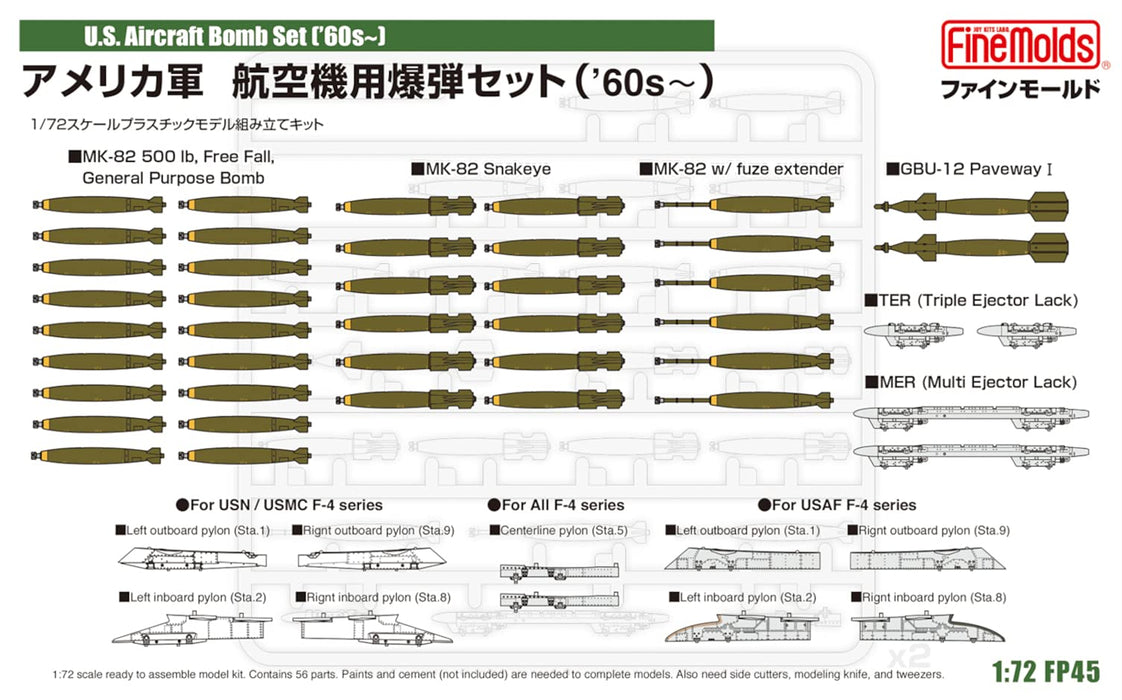 FineMolds 1/72 AIRCRAFT SERIES U.S. Aircraft Bomb Set 60s Model kit FP45 NEW_2