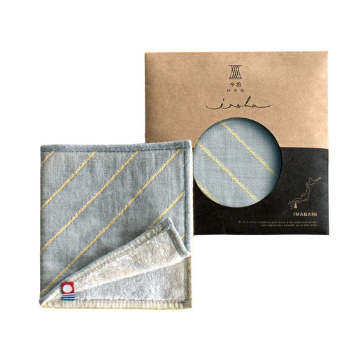 Imabari Iroha Half Handkerchief Modern Cotton Gauze Line Yellow 13x24.5cm NEW_1