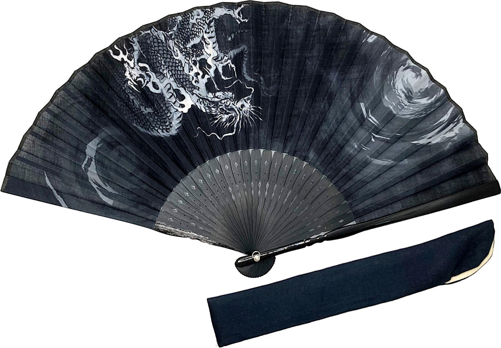 Hana Kanzashi Dragon Sensu Handy Fan Men's 23cm High Quality Cotton 1299c NEW_1