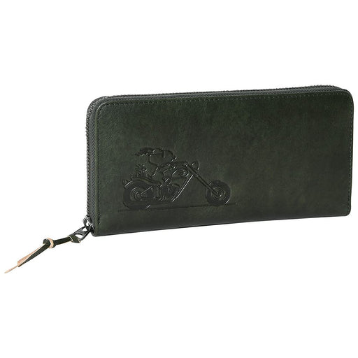 Snoopy 73301 Long wallet Round zipper Character Embossing Green Leather NEW_1