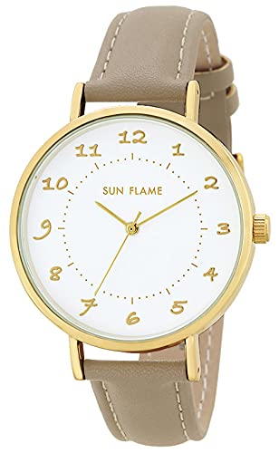 Sun Flame Watch MJG-B26 MJG-B26-MO Unisex Adult Beige Faux Leather Band NEW_1