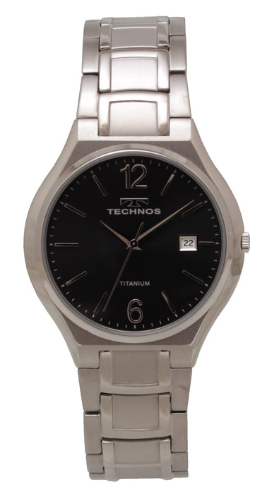 Technos Watch T9B45IB Men's Silver Titanium Band, Case Date Indicator Black NEW_1