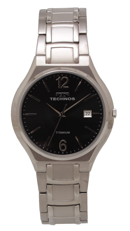 Technos Watch T9B45IB Men's Silver Titanium Band, Case Date Indicator Black NEW_1