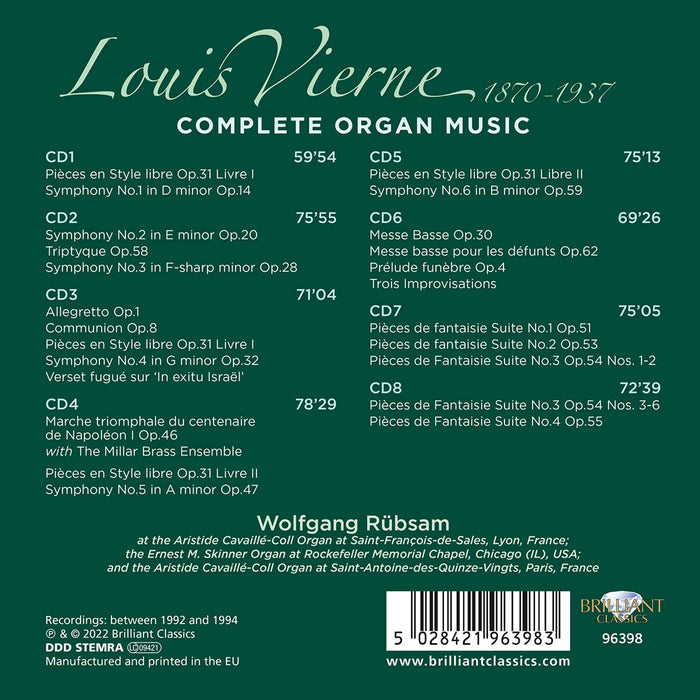 [CD] Louis Vierne: Complete Organ Works BOX Set Wolfgang Rubsam BRL96398 NEW_2
