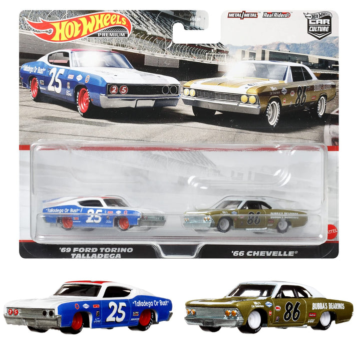Hot Wheels Premium 2 Pack '69 Ford Torino Talladega '66 Chevelle HFF31 Mini Car_1