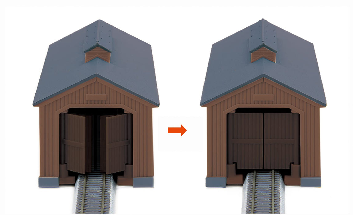 Rokuhan Z gauge Single-Line Engine Shed w/ Automatic Sliding Doors Brown S070-2_2