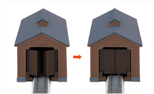 Rokuhan Z gauge Single-Line Engine Shed w/ Automatic Sliding Doors Brown S070-2_2