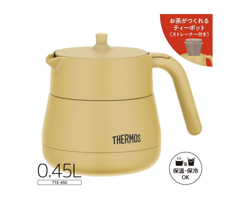 Thermos Vacuum Insulated Teapot Strainer 450ml Beige TTE-450BE W16.5xD11.5xH13cm_3