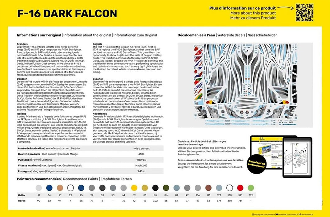 PLATZ Heller 1/48 Belgian Air Force F-16 Dark Falcon Plastic Model Kit HE30411_2