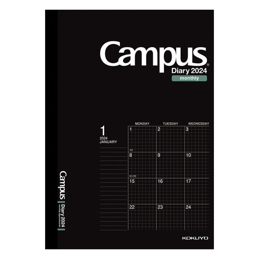 Kokuyo Campus Diary Notebook 2024 A5 Monthly Block Ruled Black NI-CMSD-A5-24 NEW_1