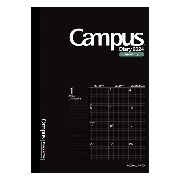 Kokuyo Campus Diary Notebook 2024 A5 Monthly Block Ruled Black NI-CMSD-A5-24 NEW_1