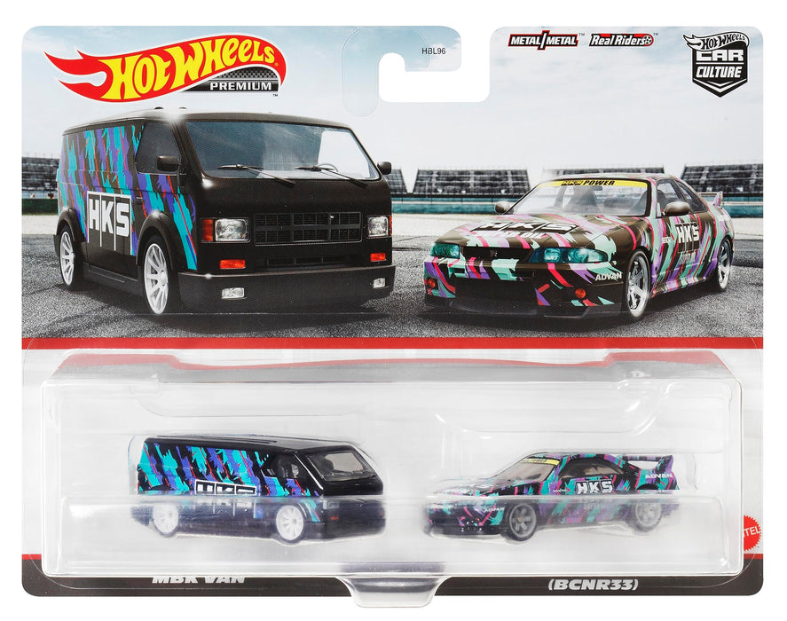 Mattel Hot Wheels HKF53 Premium 2-Pack Nissan Skyline GT-R MBK Van Miniature Car_4