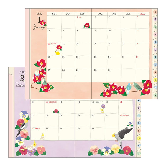 Midori Birds 2025 Pocket Diary schedule planner Book A6 22305006 Jan. 2025 Start_4