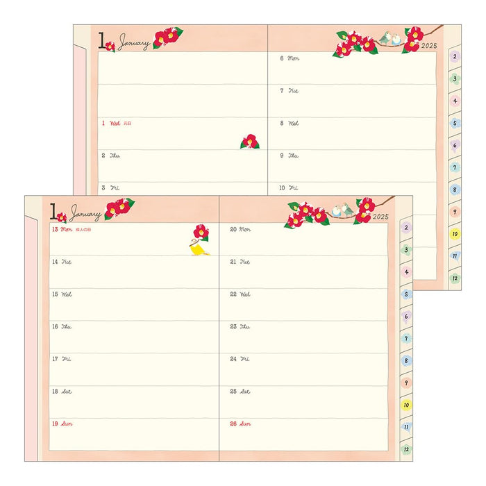 Midori Birds 2025 Pocket Diary schedule planner Book A6 22305006 Jan. 2025 Start_5
