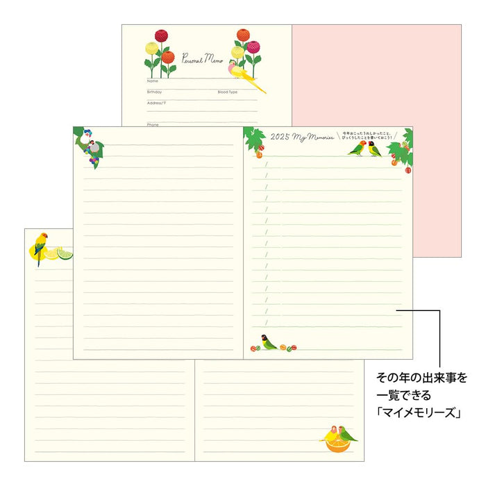 Midori Birds 2025 Pocket Diary schedule planner Book A6 22305006 Jan. 2025 Start_7