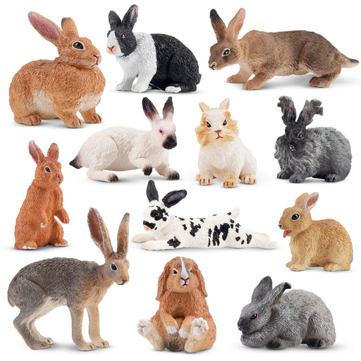 TOYMANY Pack in 12 pcs Rabbit Miniature Figure Realistic Animal ‎Model 6+ NEW_1