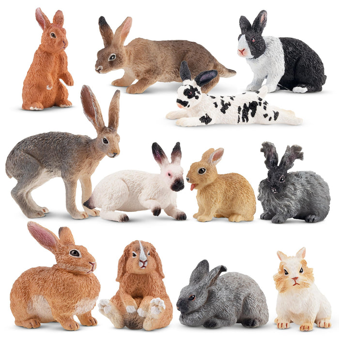 TOYMANY Pack in 12 pcs Rabbit Miniature Figure Realistic Animal ‎Model 6+ NEW_6