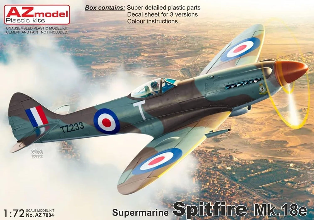 AZ Model 1/72 U.K. Spitfire Mk.18e Plastic Model Kit  AZM7884 w/ 3 Markings NEW_3