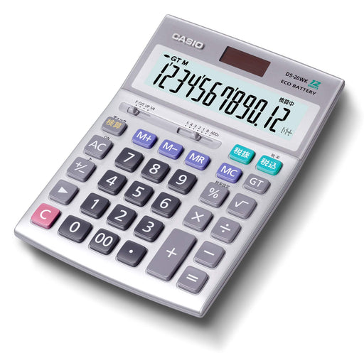 Casio DS-20WK-N Full-Scale Practical Calculator 12 Digits Desk Type Silver NEW_1