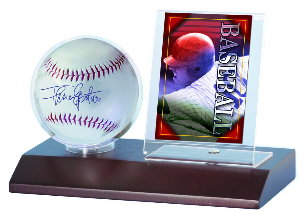 Ultra professional baseball and card display holder Brown w/ wooden stand  81674_1