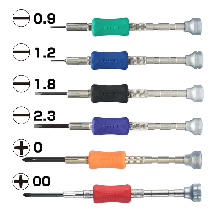 VESSEL precision screwdriver set TD-56 Set of 6 +0,+00,-0.9,-1.2,-1.8,-2.3 NEW_3
