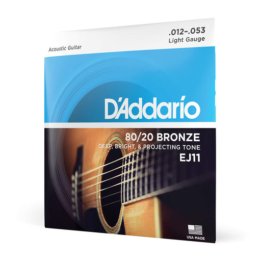 D'Addario Acoustic Guitar Strings 80/20 Bronze Light .012-.053 EJ11 Genuin NEW_1