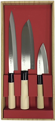 YAXELL SEKI TSUBAZO 30045 Kitchen Knife 3 set Sashimi Santoku Small Deba NEW_1