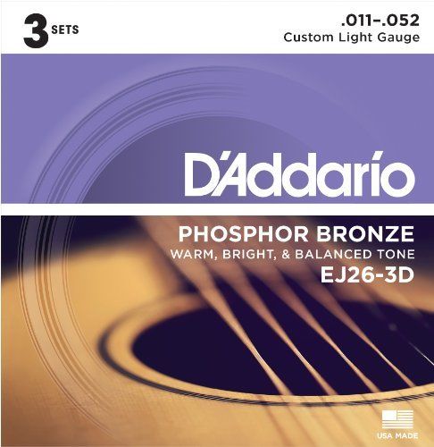 D'Addario Acoustic Guitar String Light .011 - .052 EJ26 - 3D Pack with 3 Set_1