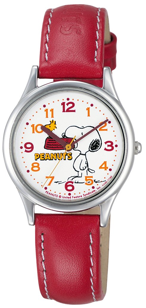 Citizen Q&Q PEANUTS Snoopy watch AA95-9852 RED Women's Faux Leather Band NEW_1