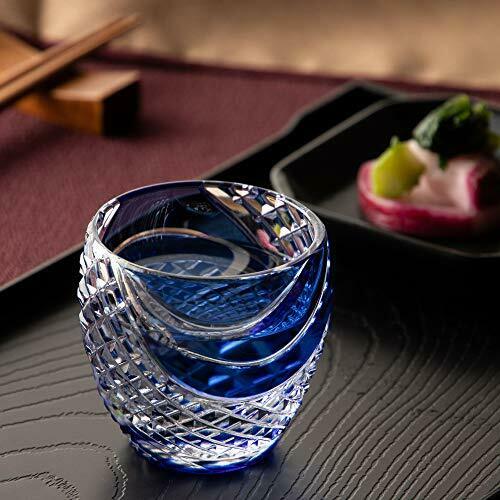 Kagami cold sake Cup blue 80 cc Edo Kiriko Nanakonagashi pattern NEW from Japan_5