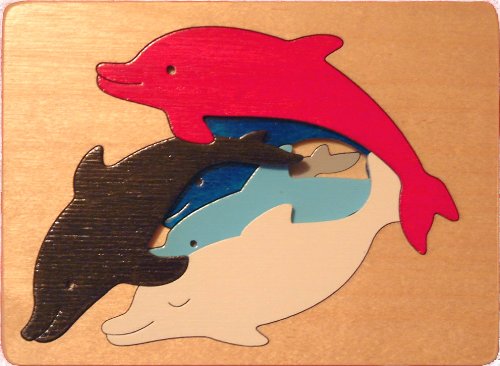 George Luck triple puzzle dolphin Wooden Jigsaw Puzzle Multi Color ‎GLU-311 NEW_1
