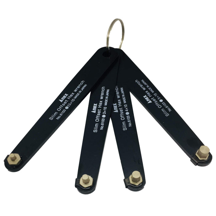 ANEX Slim Offset Hex Wrench Set of 4-pcs (2.5/3/4/5mm)  Black No. 6103-F NEW_3
