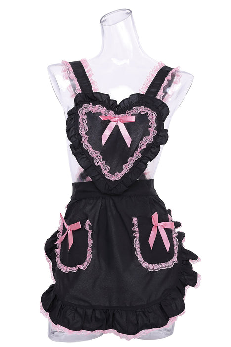 Clear Stone Heart ruffle apron black/pink Costume Polyester L60cm 0.35lb NEW_1